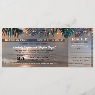 Boarding Pass Tropical Beach Lights Hochzeitsticke Einladung
