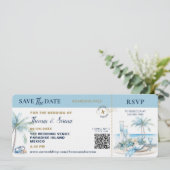 Boarding Pass Tropical Destination QR Code Wedding Einladung (Stehend Vorderseite)