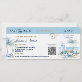 Boarding Pass Tropical Destination QR Code Wedding Einladung