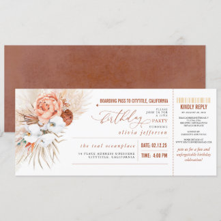 Boarding Pass Tropical Floral Geburtstagskarte Einladung