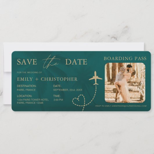 Boarding Pass Tropical Wedding Plane Ticket (Vorderseite)