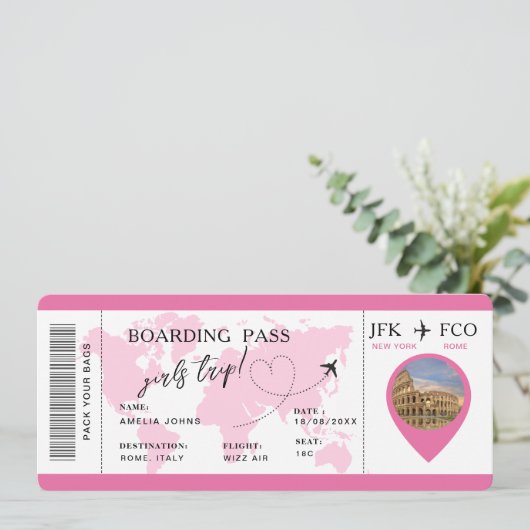Boarding Pass Überraschen Flugticket Girls Tour Einladung (Stehend Vorderseite)