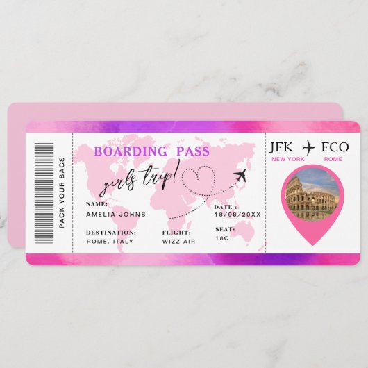 Boarding Pass Überraschen Flugticket Girls Tour Einladung (Vorne/Hinten)