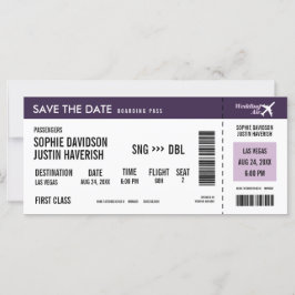 Boarding Pass Vintages Lila Weiß Save the Date
