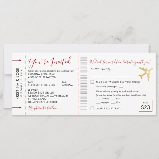 Boarding Pass Wedding All-In-One Einladung (Vorderseite)