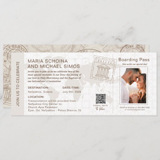 Boarding Pass Wedding & Baptisse Griechenland Neu Einladung (Vorne/Hinten)