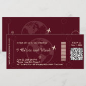 Boarding Pass Wedding Einladung - Burgund & Cham (Vorne/Hinten)