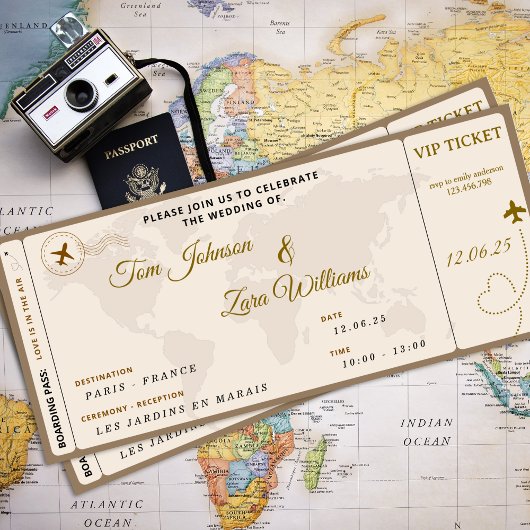 Boarding Pass Wedding VIP Flugticket Beige Einladung