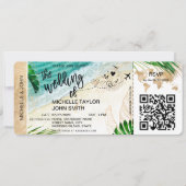 Boarding Pass World Map Island Beach UAWG QR-Code Einladung (Vorderseite)