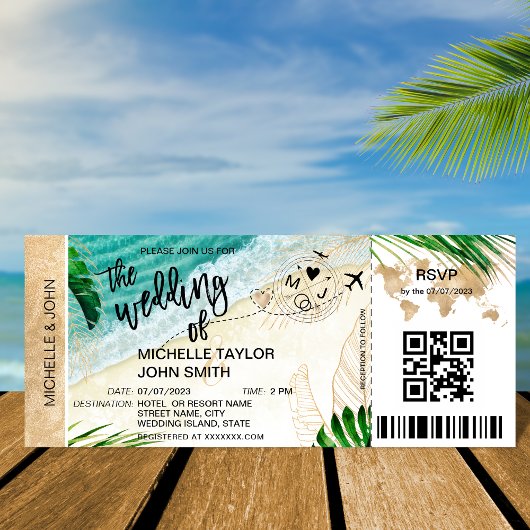 Boarding Pass World Map Island Beach UAWG QR-Code Einladung