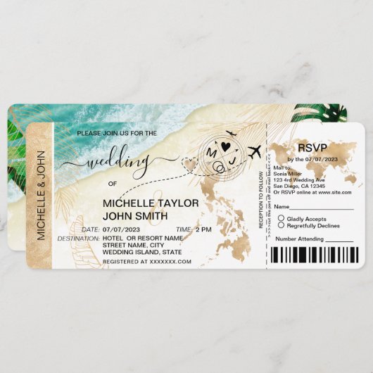 Boarding Pass World Map Philippines Beach UAWG Einladung (Vorne/Hinten)