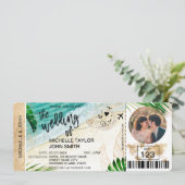 Boarding Pass World Map Tropical Beach Foto Einladung (Stehend Vorderseite)