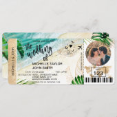 Boarding Pass World Map Tropical Beach Foto Einladung (Vorne/Hinten)