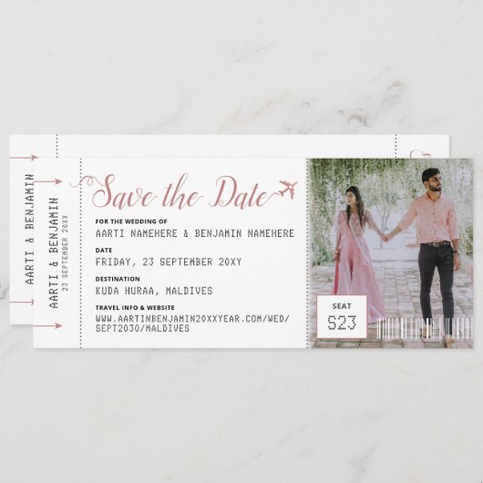 Boarding Pass Zielort Foto Save the Date (Vorne/Hinten)