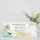 Boarding Pass Zielort Wasserfarbenwelt Hochzeit Einladung (Stehend Vorderseite)