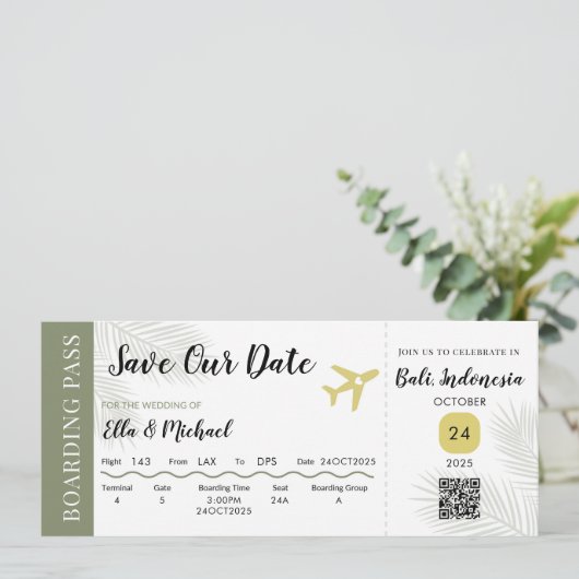 BOARDING SAVE THE DATE - HOCHZEIT IN URLAUBSORT (Stehend Vorderseite)