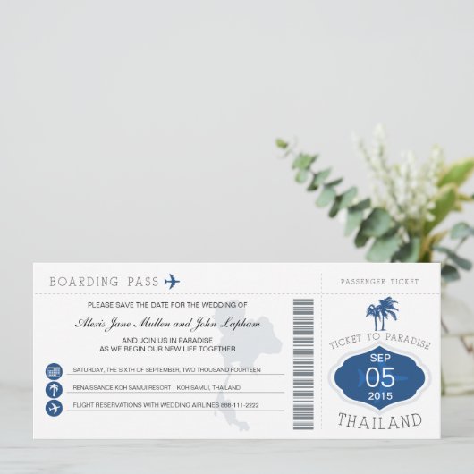 Boarding Save the Date nach Thailand (Stehend Vorderseite)