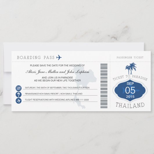 Boarding Save the Date nach Thailand (Vorderseite)
