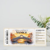 Boarding-Ticket für das bearbeitbare Venedig Flugz Einladung (Stehend Vorderseite)