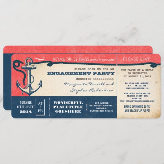 Boarding-Tickets für Verlobungsfeier mit UAWG Einladung (Vorne/Hinten)