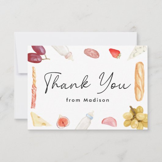 Boards and Bottles Charcuterie Baby Shower Dankeskarte (Vorderseite)