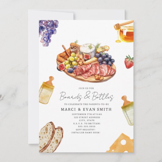 Boards & Flaschen Charcuterie Neutral Baby Dusche Einladung (Vorderseite)