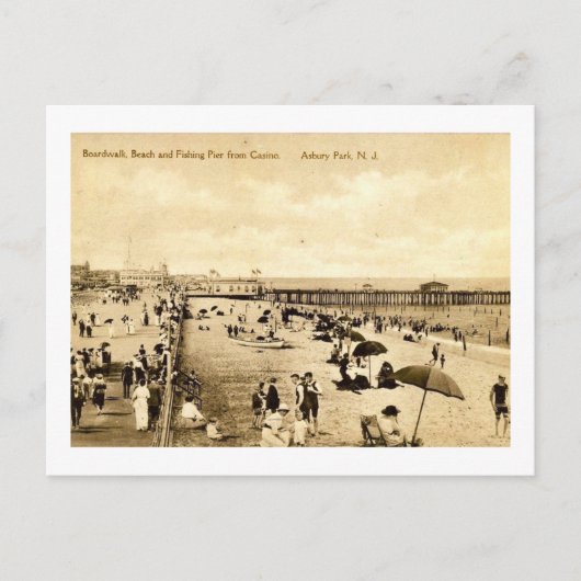 Boardwalk & Beach, Asbury Park, New Jersey Vintag Postkarte (Vorderseite)