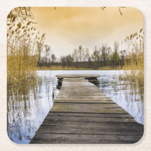 Boardwalk Dock am Fluss Ukraine Rechteckiger Pappuntersetzer
