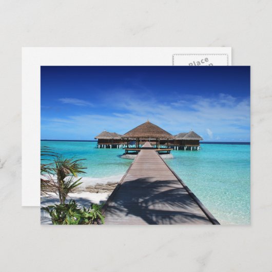 Boardwalk, Dock to Cabanas, Strand, Ozean, Malediv Postkarte (Vorne/Hinten)