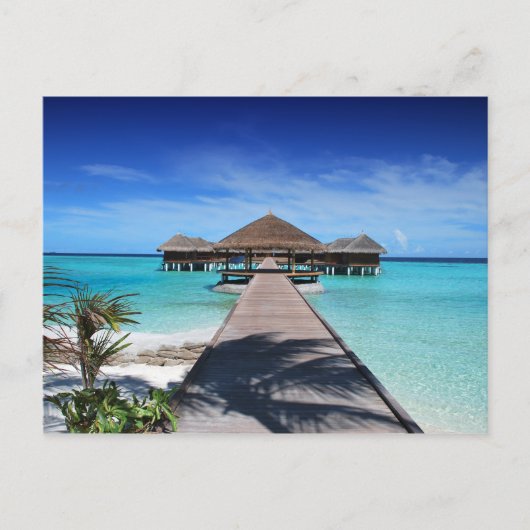 Boardwalk, Dock to Cabanas, Strand, Ozean, Malediv Postkarte (Vorderseite)