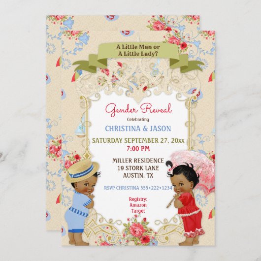 Boardwalk Victoriana Beach Summer Gender Reveal Einladung (Vorne/Hinten)