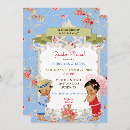 Boardwalk Victoriana Beach Summer Gender Reveal Einladung (Vorne/Hinten)