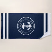 Boat Anchor Nautical Navy Blue and White Custom Strandtuch (Vorderseite)