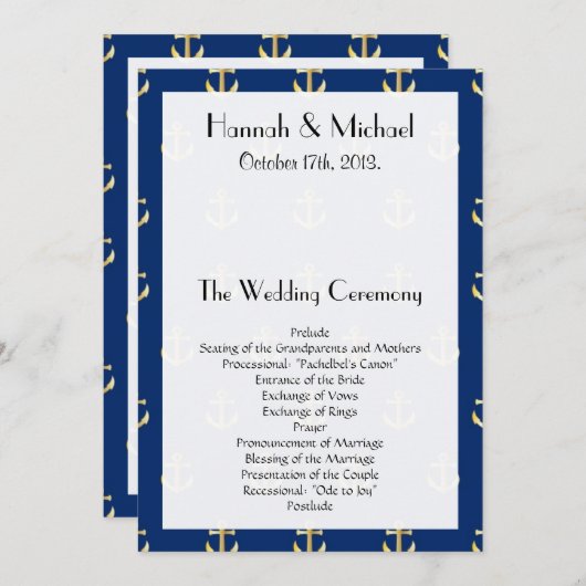 Boat Anchor, Ship Anchor, Sea Anchor, Wedding Programm (Vorne/Hinten)
