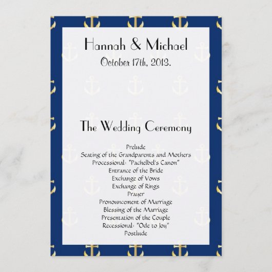Boat Anchor, Ship Anchor, Sea Anchor, Wedding Programm (Vorderseite)