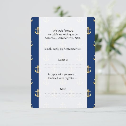 Boat Anchor, Ship Anchor, Sea Anchor, Wedding RSVP Karte (Stehend Vorderseite)