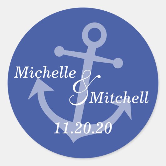 Boat Anchor Wedding Labels (Navy Blue) Runder Aufkleber (Vorderseite)