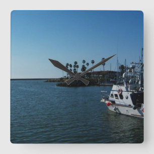 Boat at Oceanside, CA Wall Clock Quadratische Wanduhr