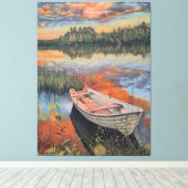 Boat at Sunset: Realistic Lake Reflection wall Art Leinwanddruck (Insitu (Holzboden))