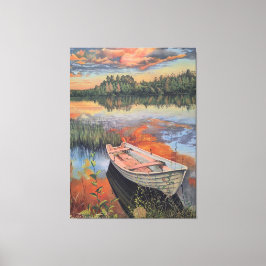 Boat at Sunset: Realistic Lake Reflection wall Art Leinwanddruck