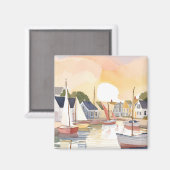 Boat Bay | Coastal Ocean Watercolor Painting Magnet (Vorderseite/Rückseite)