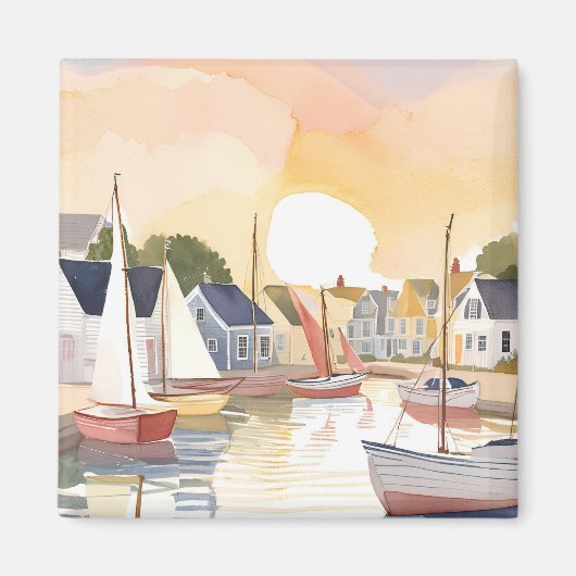 Boat Bay | Coastal Ocean Watercolor Painting Magnet (Vorne)