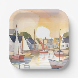 Boat Bay | Coastal Ocean Watercolor Painting Pappteller