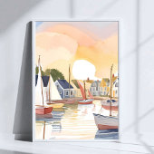 Boat Bay | Coastal Ocean Watercolor Painting Poster