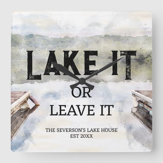 Boat Dock Lake It oder Verlass It Quadratische Wanduhr (Vorderseite)