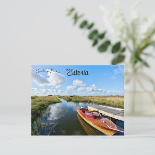 Boat Docked in Muhu Estland Postkarte (Stehend Vorderseite)