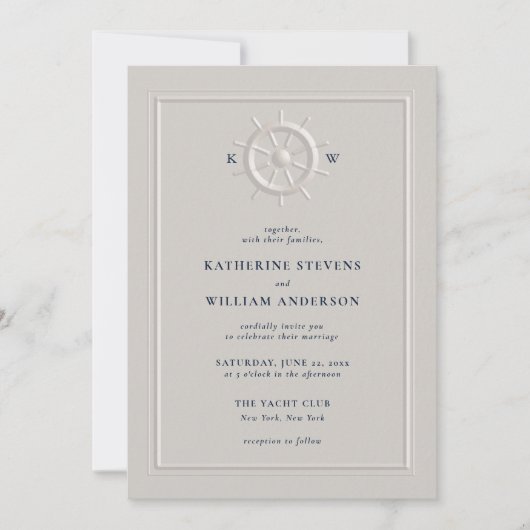 Boat Helm Imitate mit klassischem Rahmen Chic Wedd Einladung (Vorderseite)
