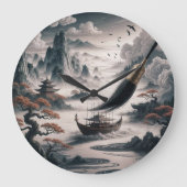  Boat landscape ocean view poetic  art Große Wanduhr (Vorderseite)