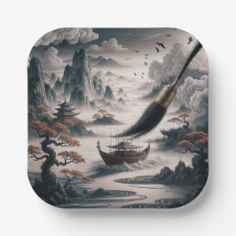 Boat landscape ocean view poetic art Pappteller