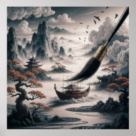 Boat landscape ocean view poetic art Poster